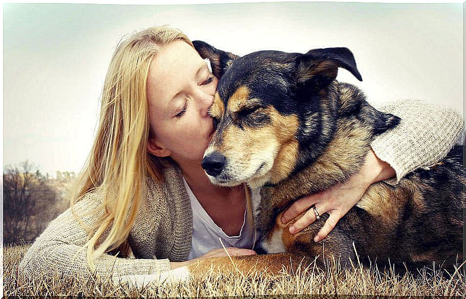 Girl kissing dog